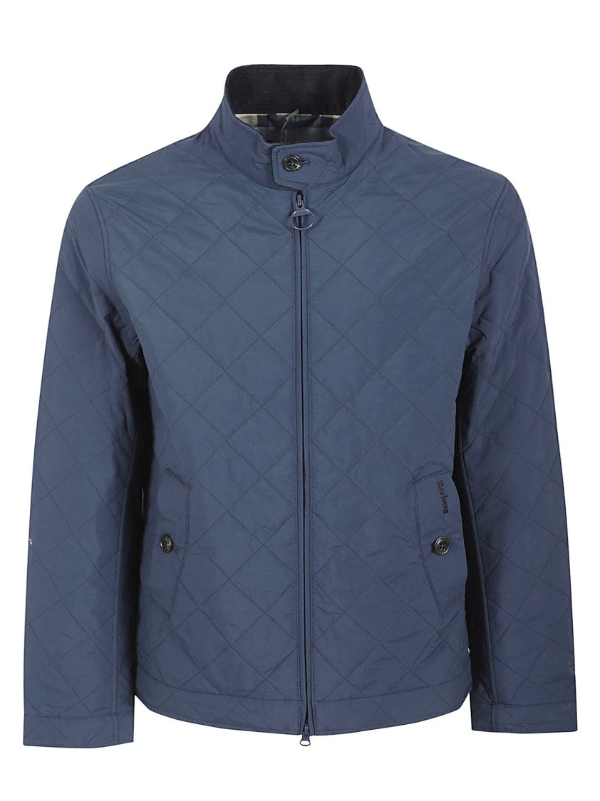 Barbour Quilted Blue Jacket With Stand Collar