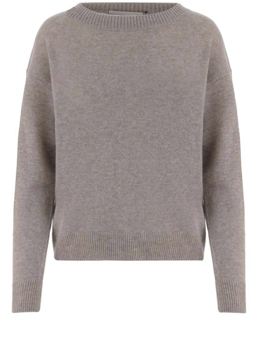 Allude Beige Ribbed Crewneck Cashmere Sweater