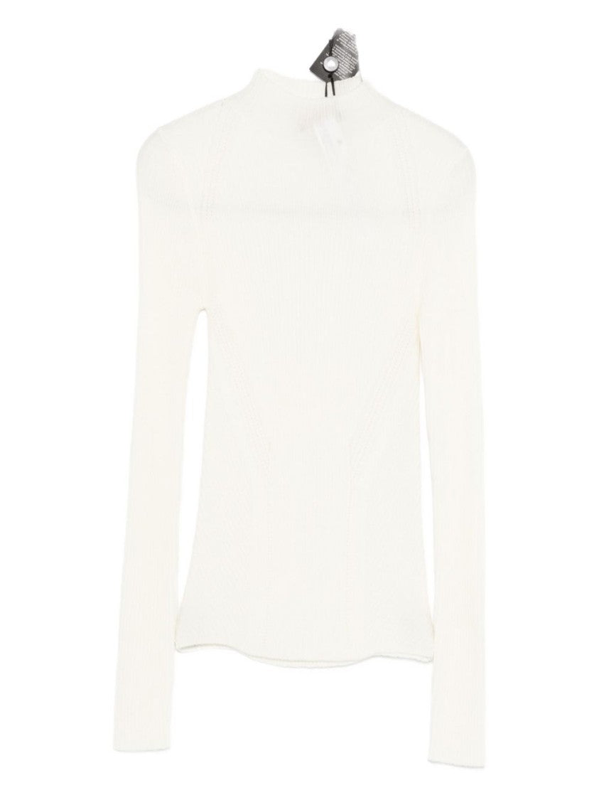 Twin-Set Ribbed Wool Sweater With High Neckline