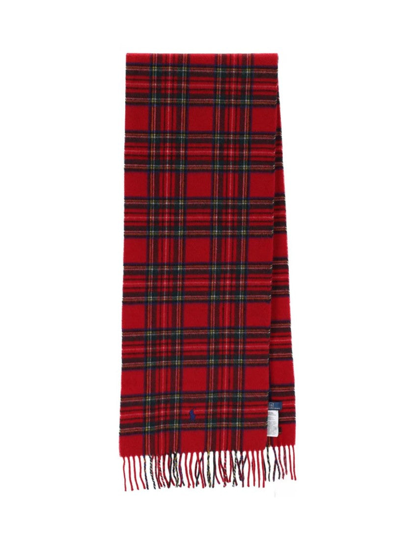 Polo Ralph Lauren Rectangular Red Tartan Wool Scarf With Fringed Edges