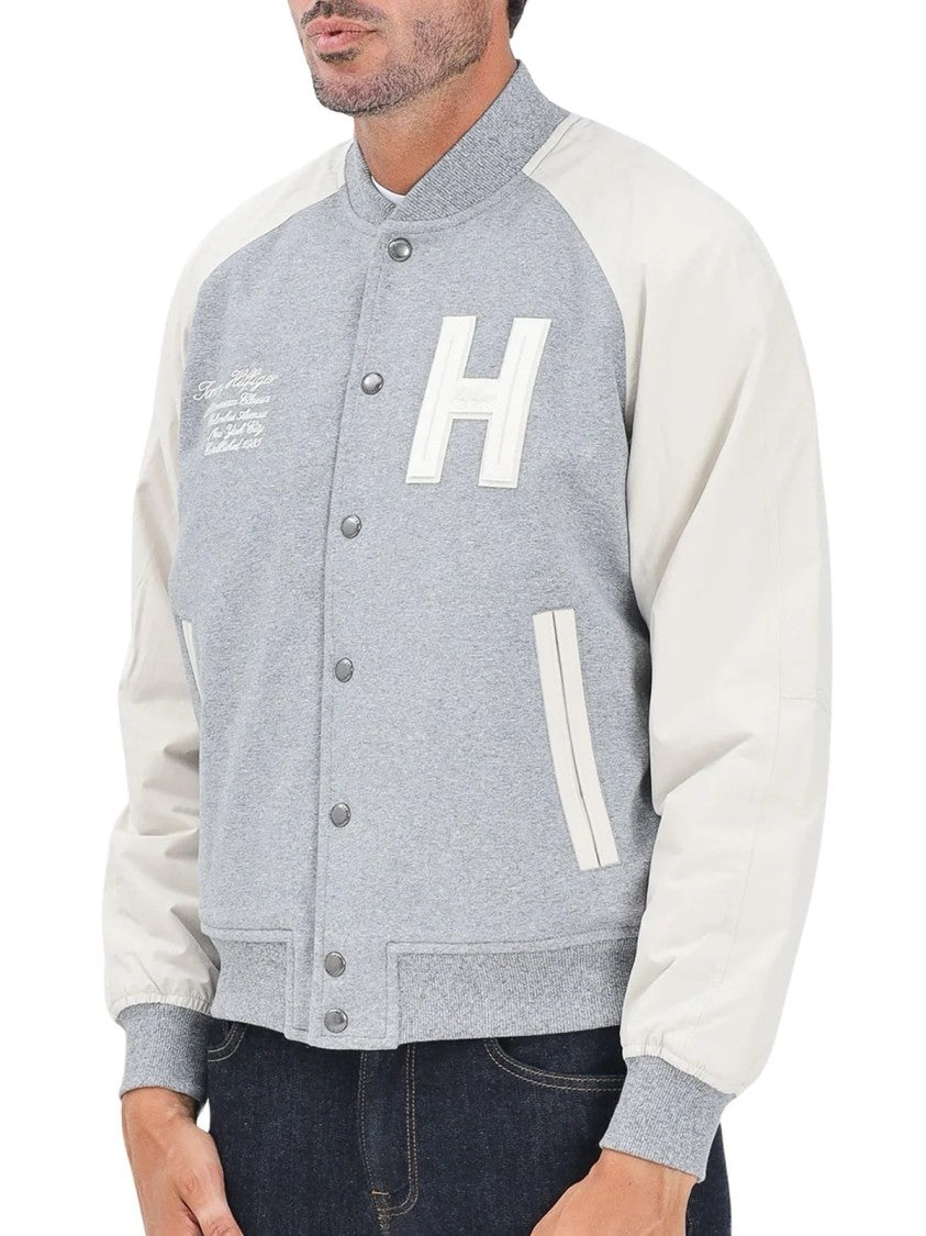 Tommy Hilfiger Cotton Blend College Jacket With Snap Button Closure And Ribbed Details