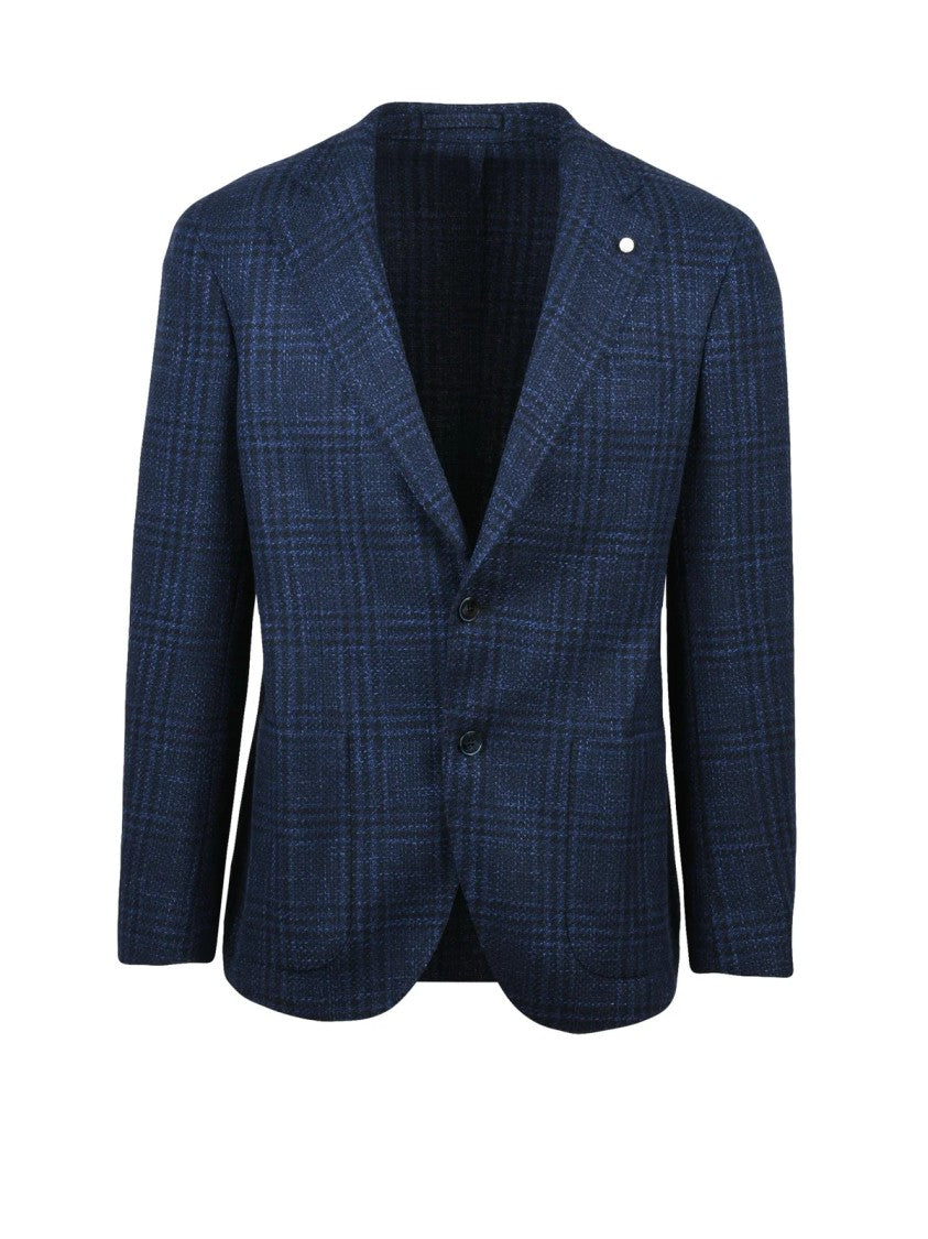 Luigi Bianchi Round Silhouette Blue Wool-Silk Jacket With Subtle Check Pattern