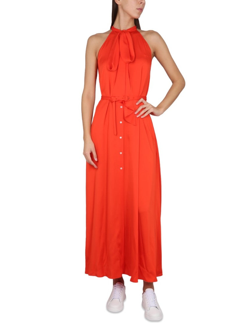 Aspesi Maxi Dress With Halter Neck And Bow Detail