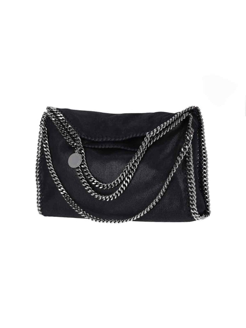 Stella Mccartney Textured Black Rectangular Silver Chain Shoulder Bag