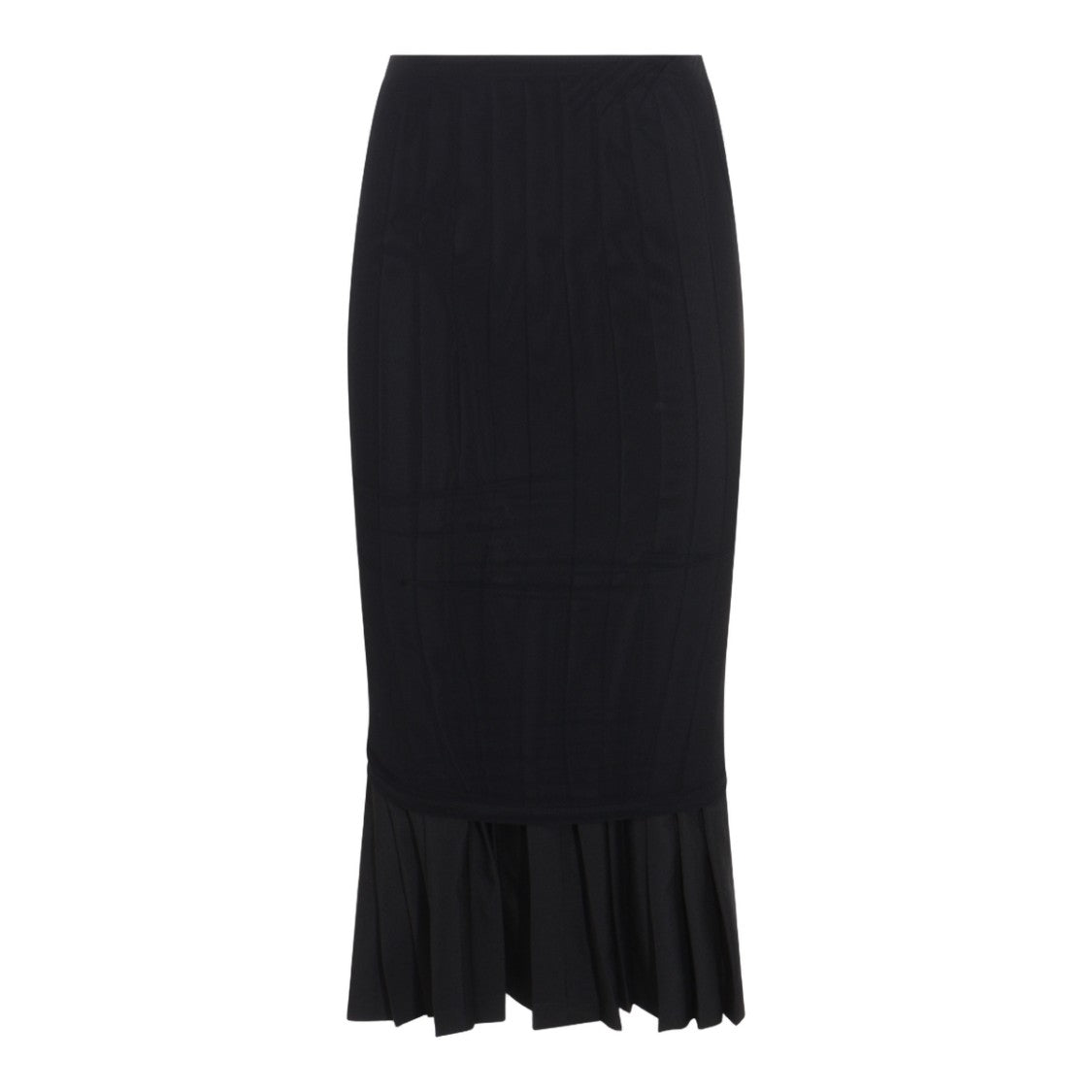 Mm6 By Maison Margiela Fitted Mid-Calf Skirt With Pleated Ruffle Hem
