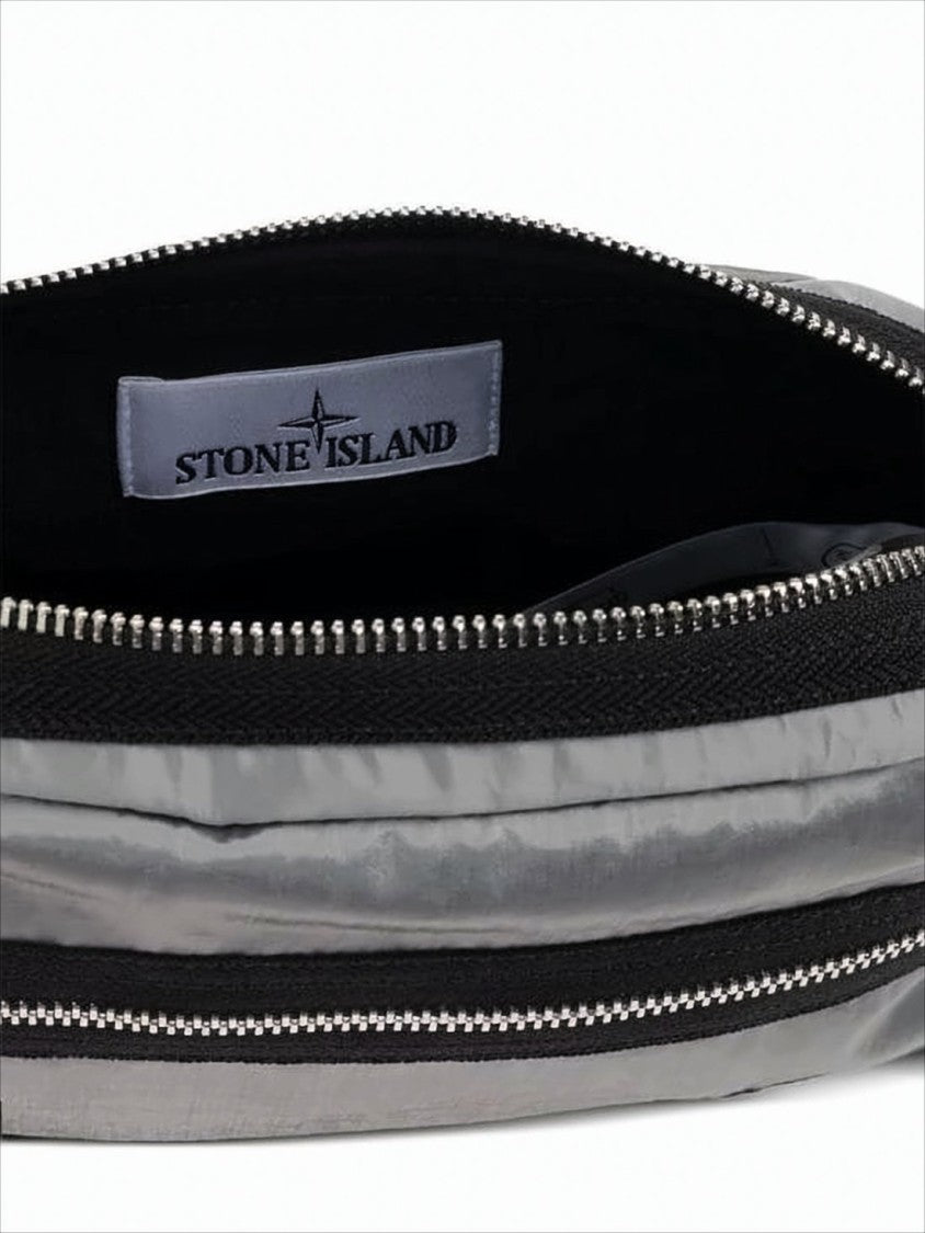 Stone Island Sleek Grey Crossbody Bag With Adjustable Strap And Logo Patch