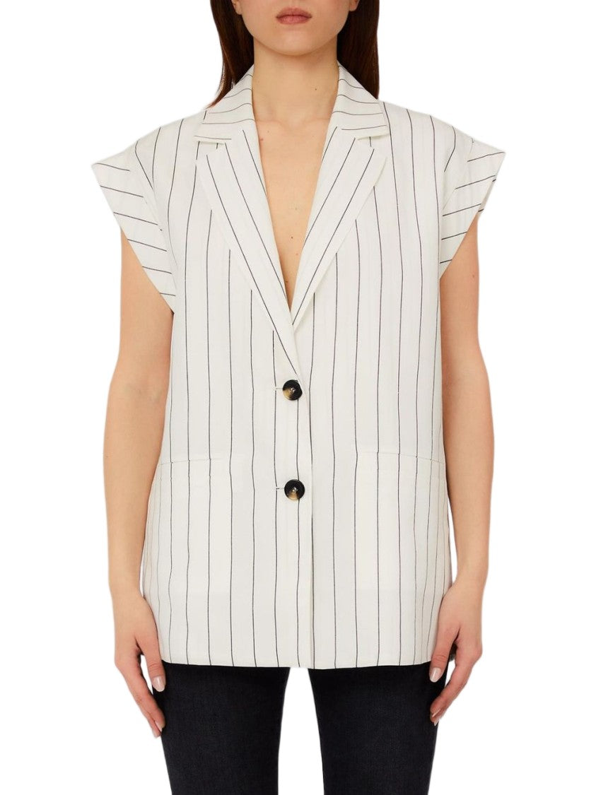 Liu Jo White Pinstripe Sleeveless Blazer