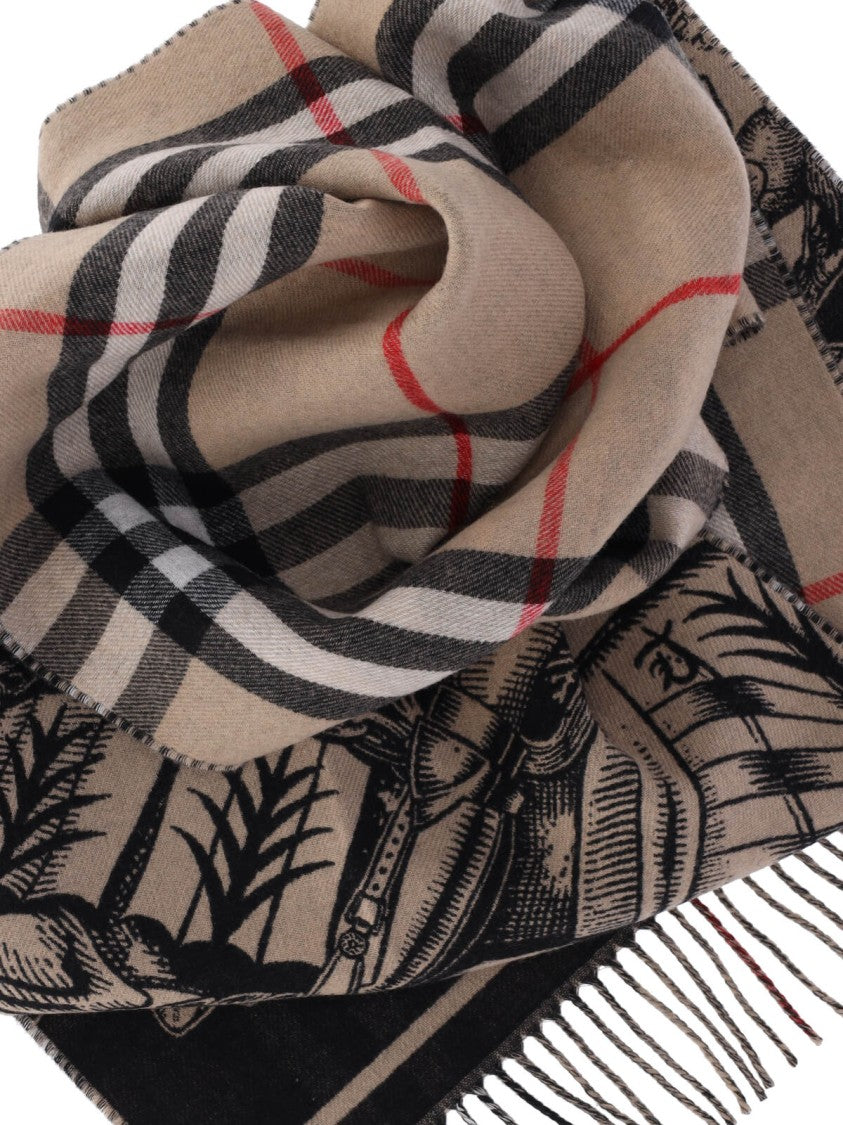 Burberry Reversible Cashmere Scarf With Iconic Check Pattern And Fringed Edges