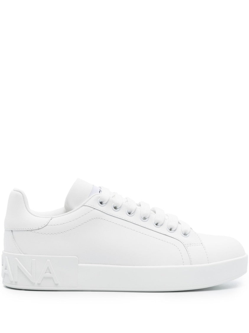 Dolce & Gabbana White Portofino Calfskin Nappa Leather Sneakers