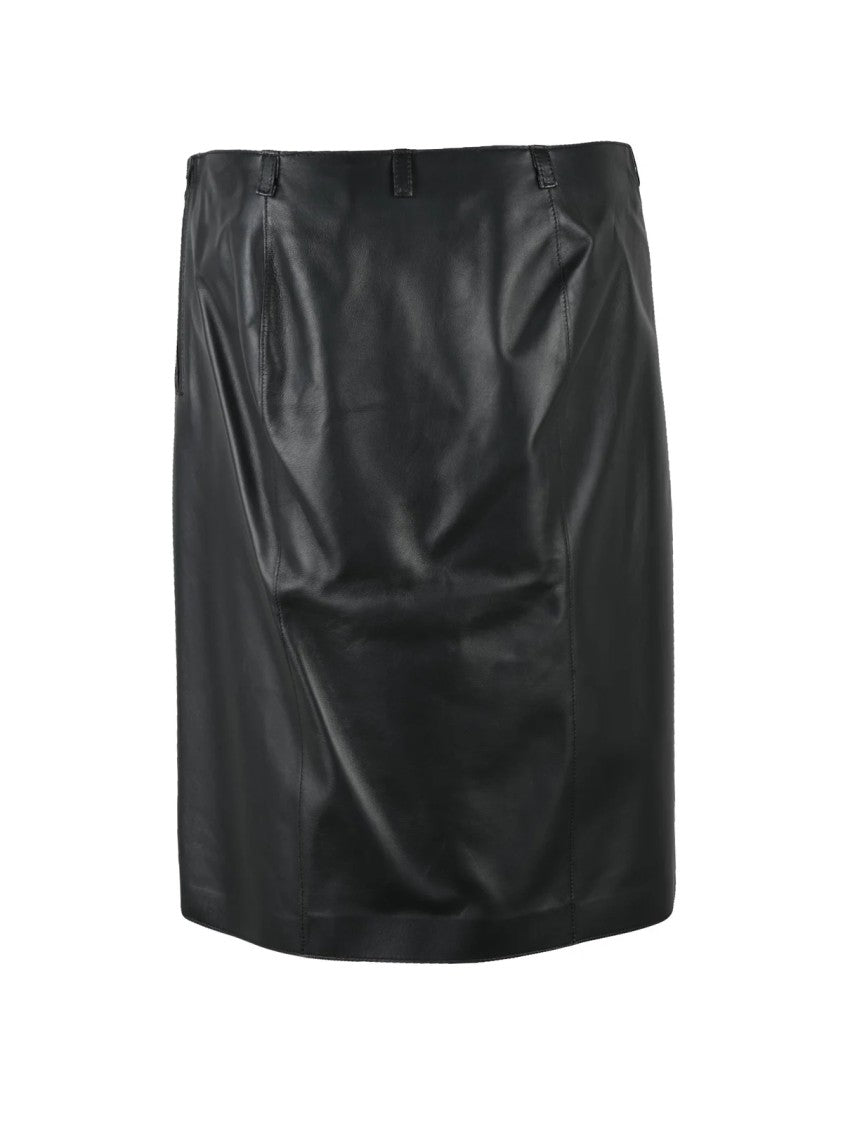 The Attico Black Leather Women Longuette Skirt