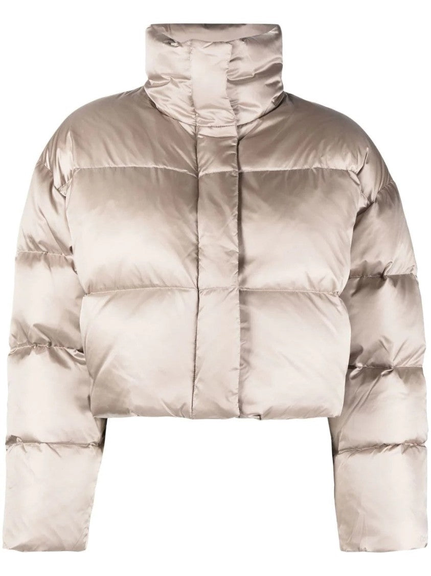 Calvin Klein Cropped Brown Puffer Jacket With High Collar