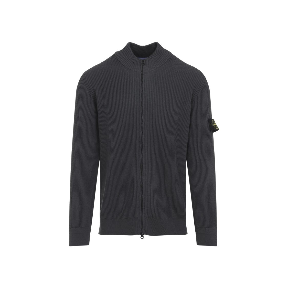 Stone Island Ribbed Zip-Up Sweater With High Collar
