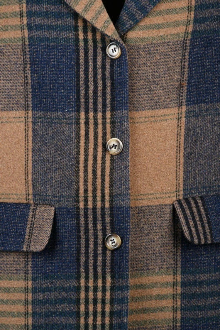 Oliver Horigamy Long Coat - Camel/Blue