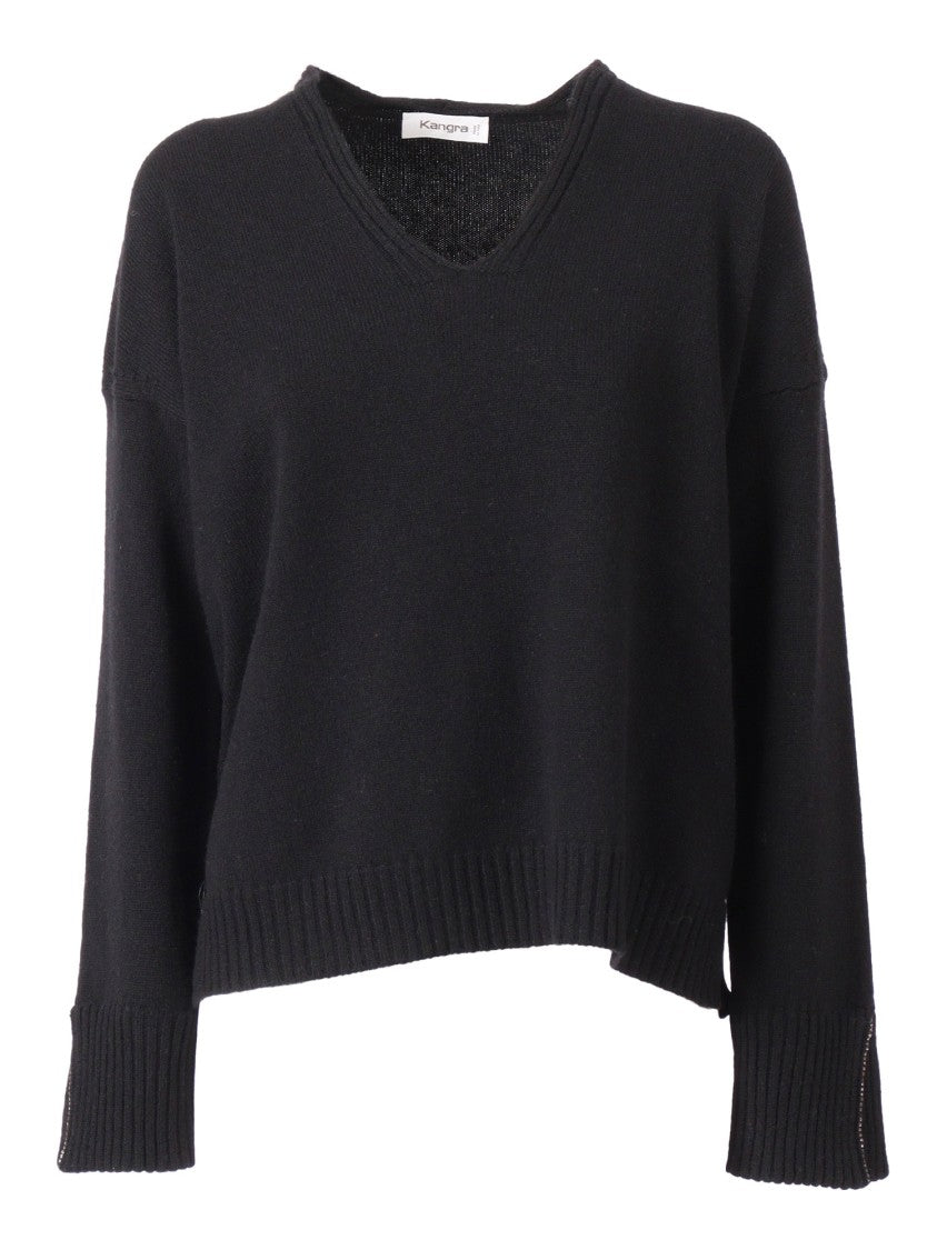 Kangra Cashmere Knit Pullover With Rhinestone Trim And Relaxed Fit