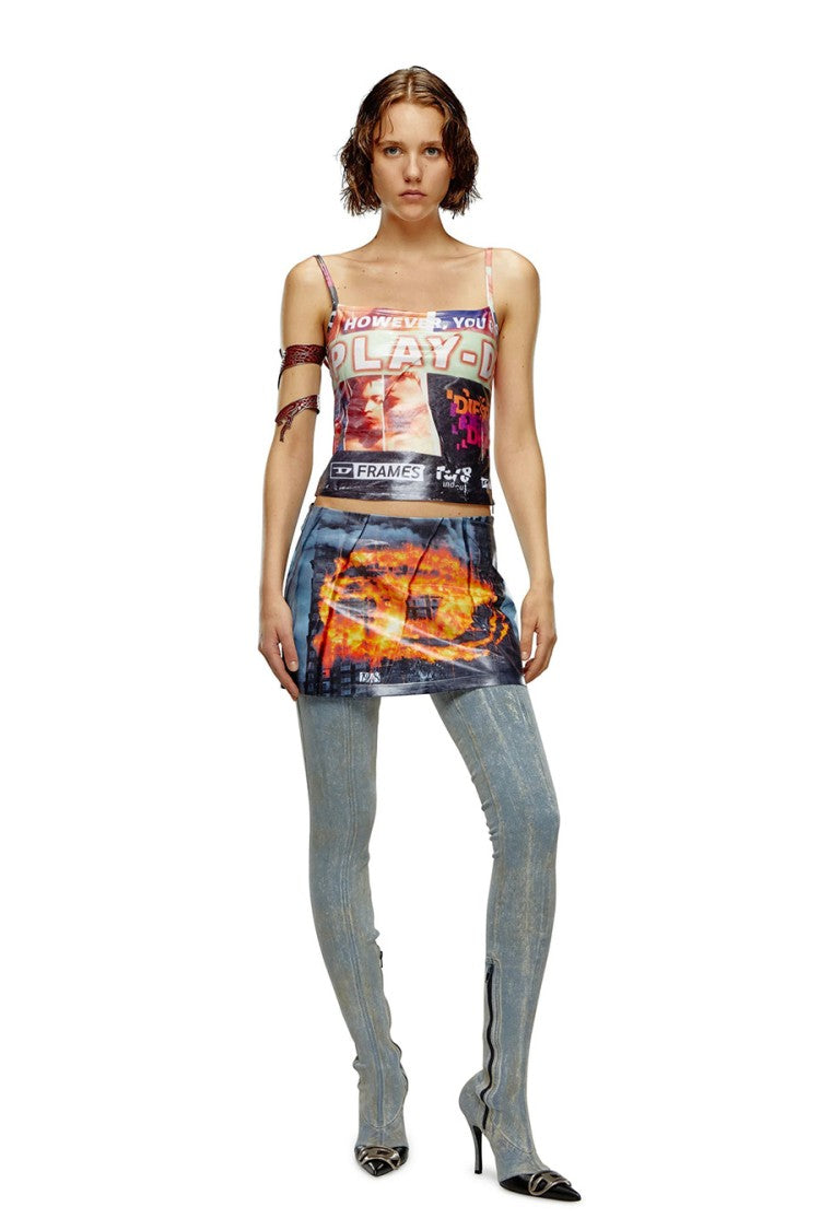 Diesel Graphic Print Mini Dress With Adjustable Straps And Edgy Design