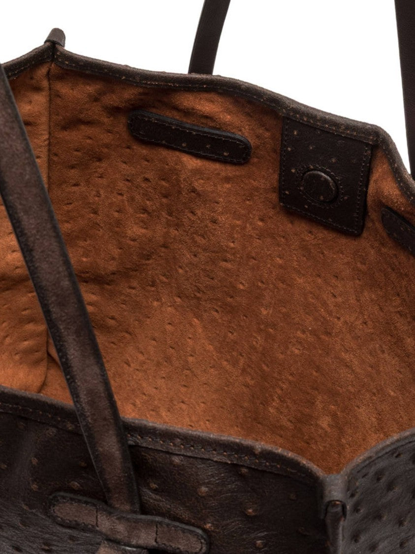 Gianni Chiarini Dark Brown Marcella Ostrich Textured Tote Bag