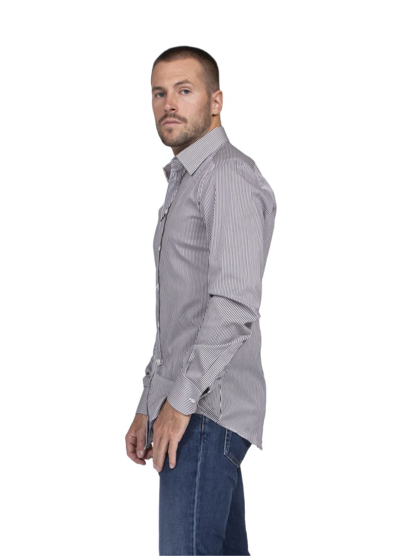 Dolce & Gabbana Grey Striped Slim-Fit Button-Up Shirt