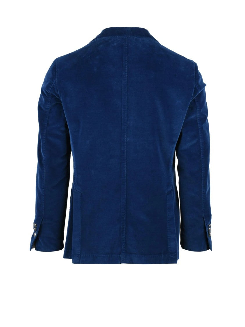 L.B.M. 1911 Royal Blue Cotton Velvet Jacket With Structured Lapel And Tailored Fit