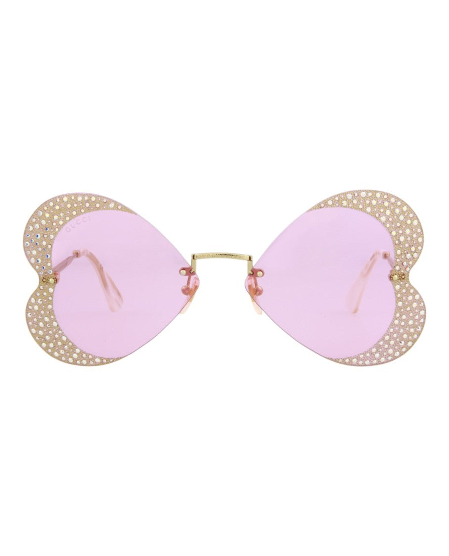 Gucci Cat Eye Sunglasses With Heart Design And Sparkling Embellishments