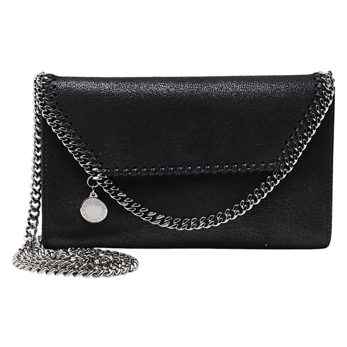 Stella Mccartney Textured Black Bag With Silver Chain Trim