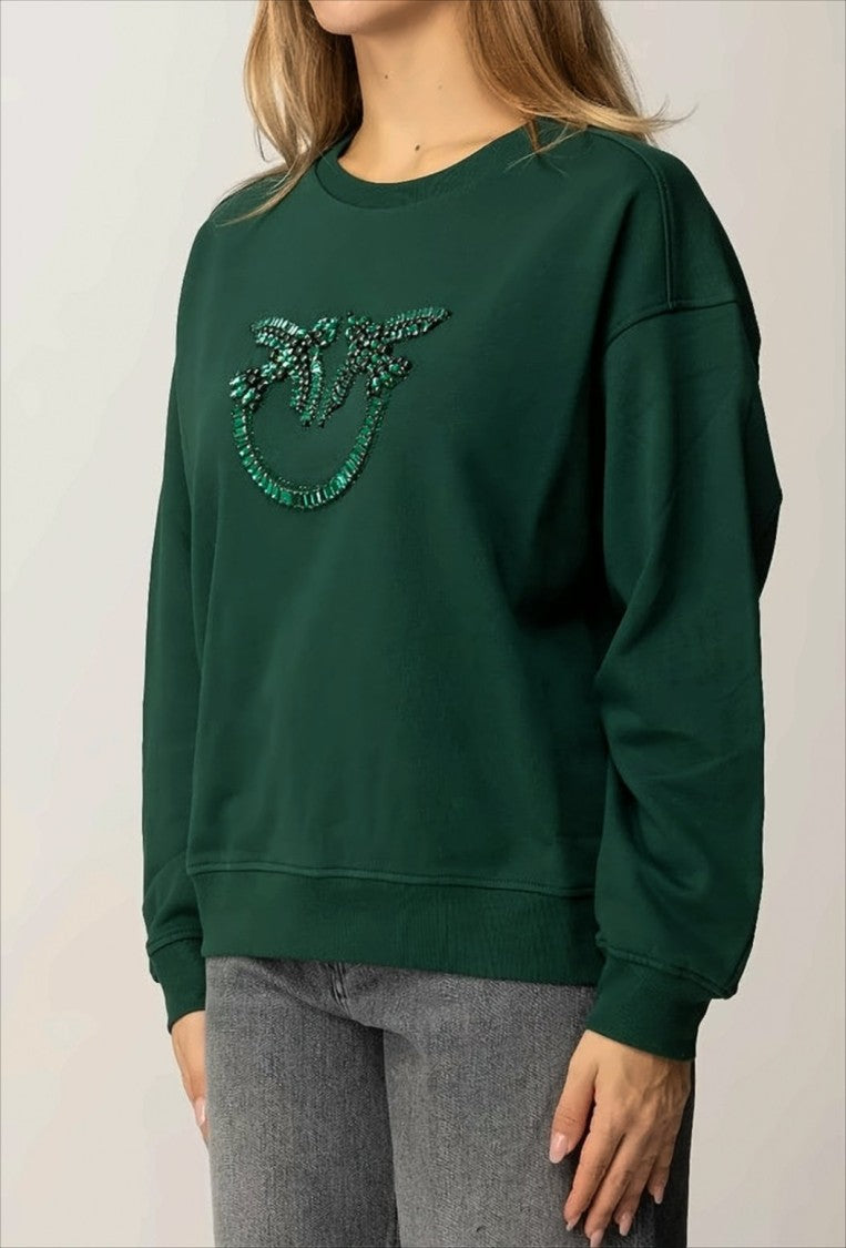 Pinko Loose-Cut Embellished Sweatshirt With Love Birds Logo