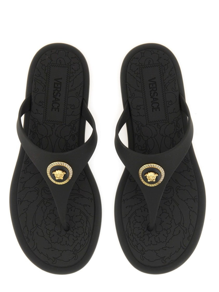 Versace Black Alia Gold Emblem Rubber Sandals