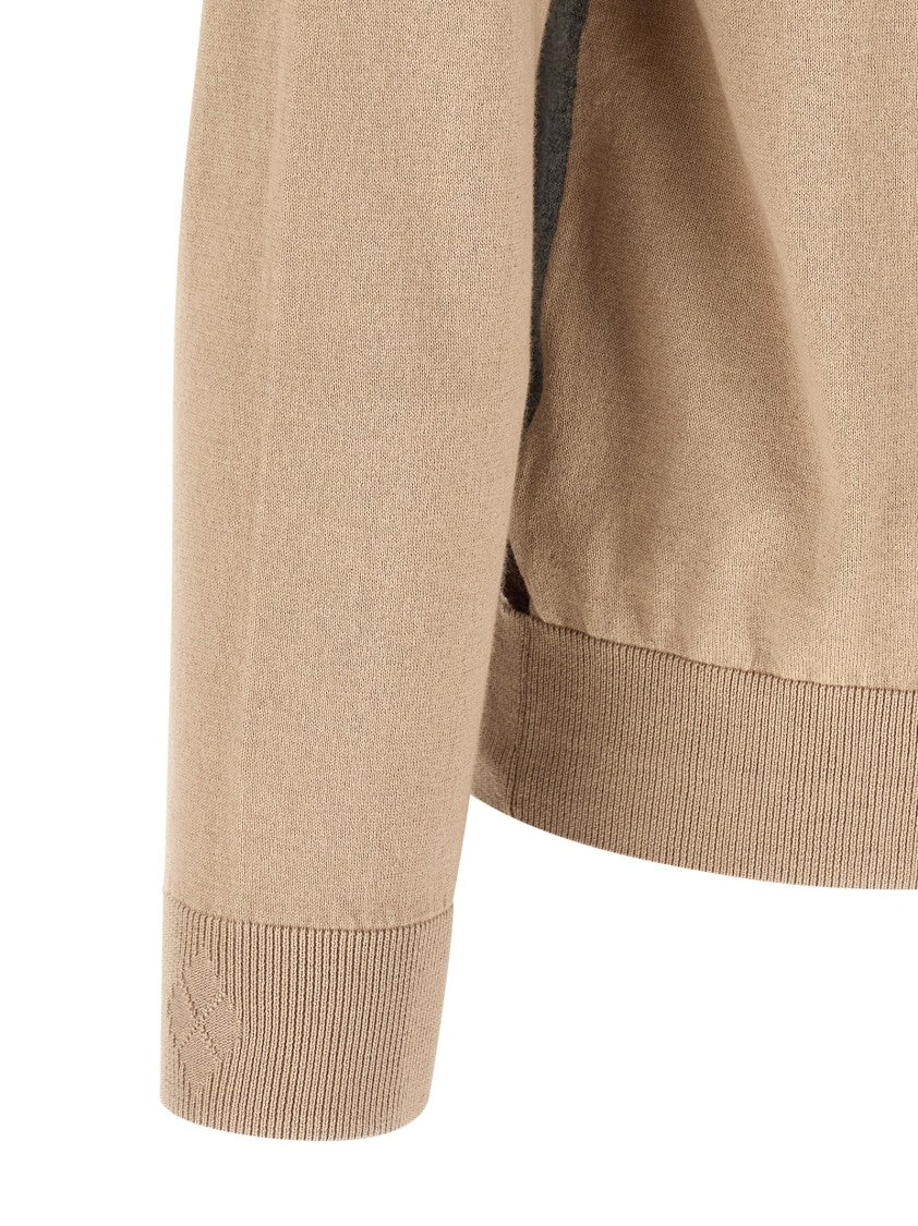 Ballantyne Argyle Jacquard Cardigan In Cotton Cashmere Blend