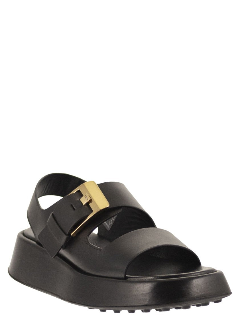 Tod's Calfskin Leather Sandal With Custom Metal Buckle