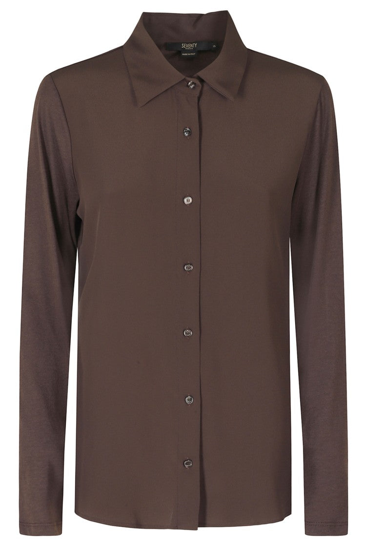 Seventy Brown Classic Collar Silk-Blend Shirt