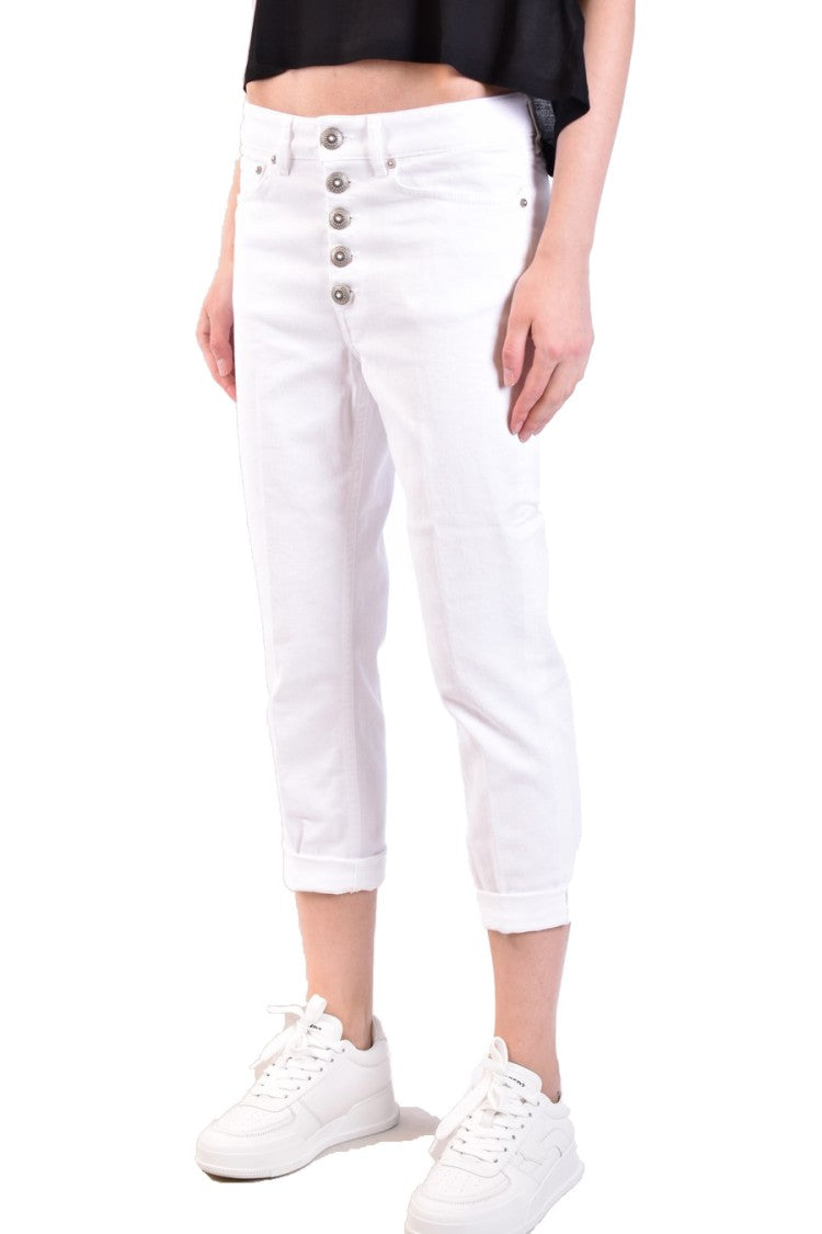 Dondup Cropped White High-Rise Button Fly Jeans