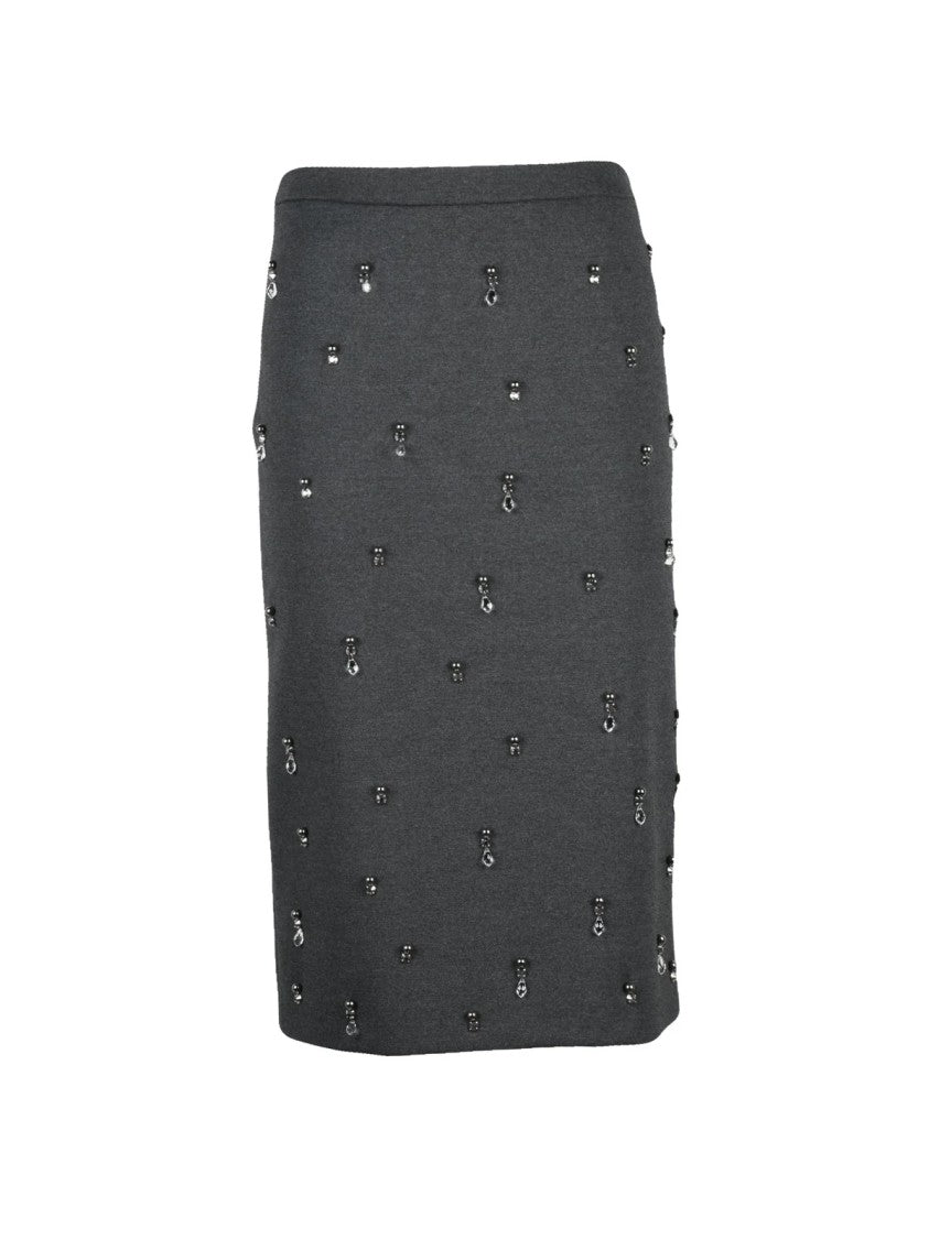Semi Couture Grey Technical Zip Rhinestone Midi Skirt