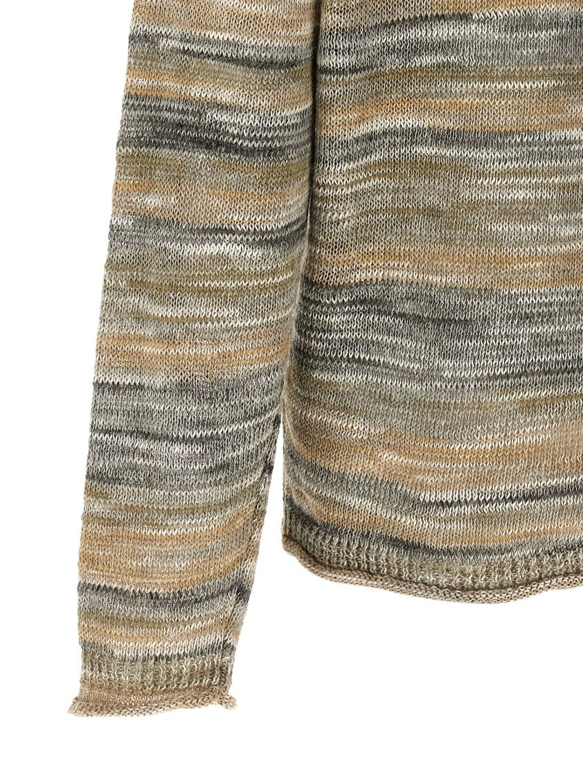 Roberto Collina Striped Mouliné Linen Blend Sweater With Textured Knit Finish