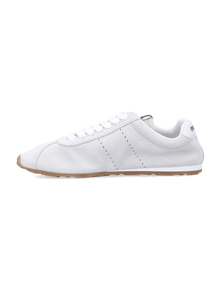 Miu Miu Plume White Sneakers With Suede Upper And Removable Insole