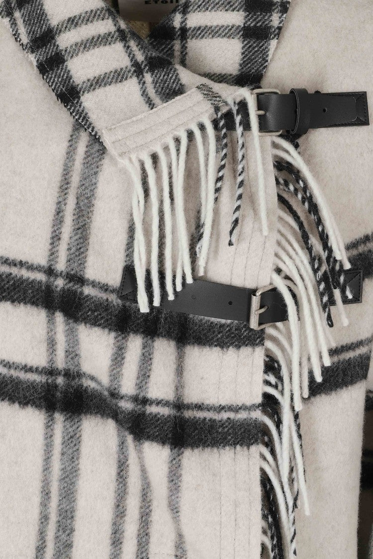 Isabel Marant Étoile Ecru/Black Checkered Wool-Blend Long Coat
