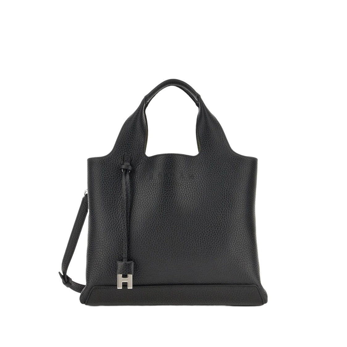Hogan Structured Black Leather Shopping Bag