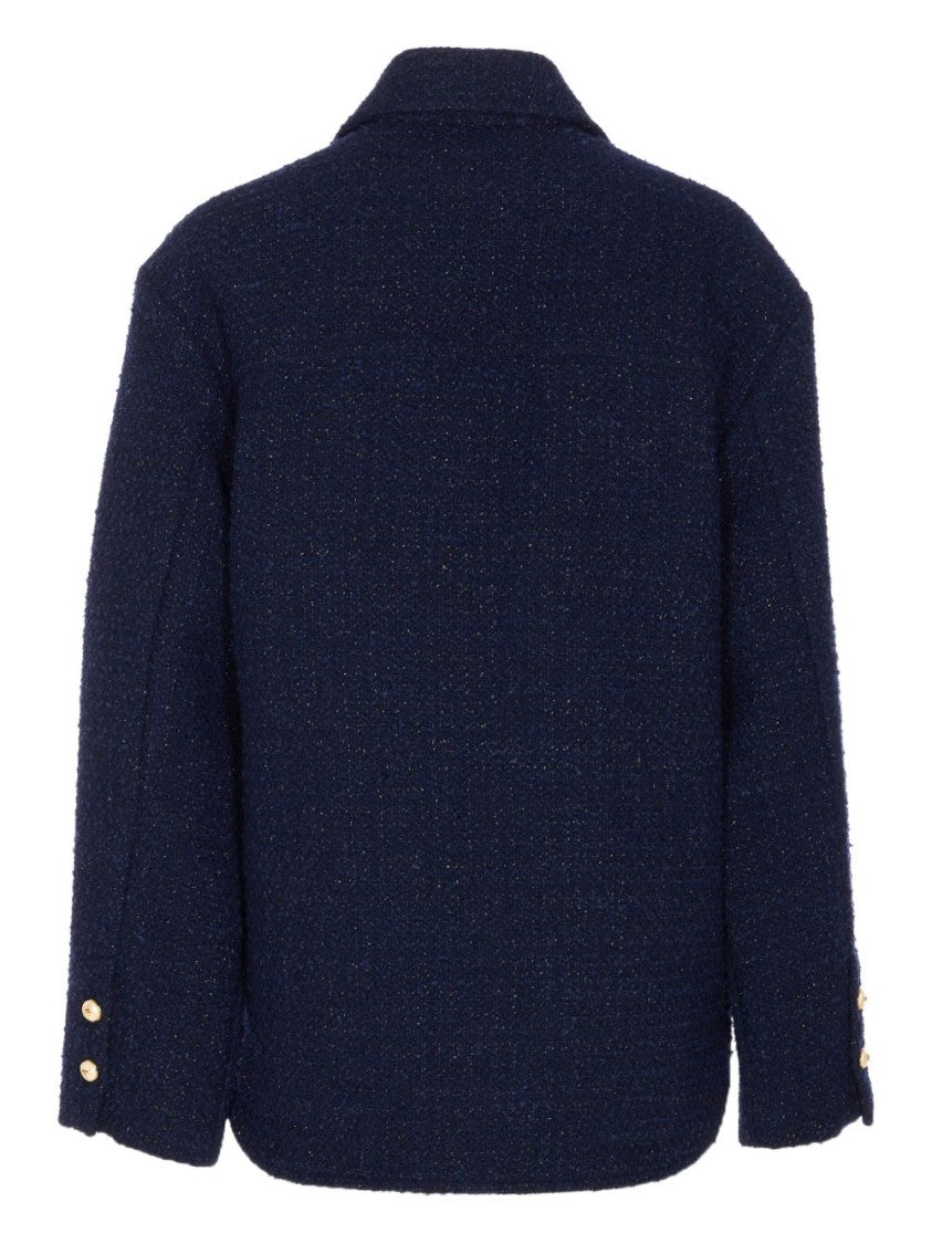 Pinko Textured Dark Blue Jacket With Patch Pockets And Golden Buttons