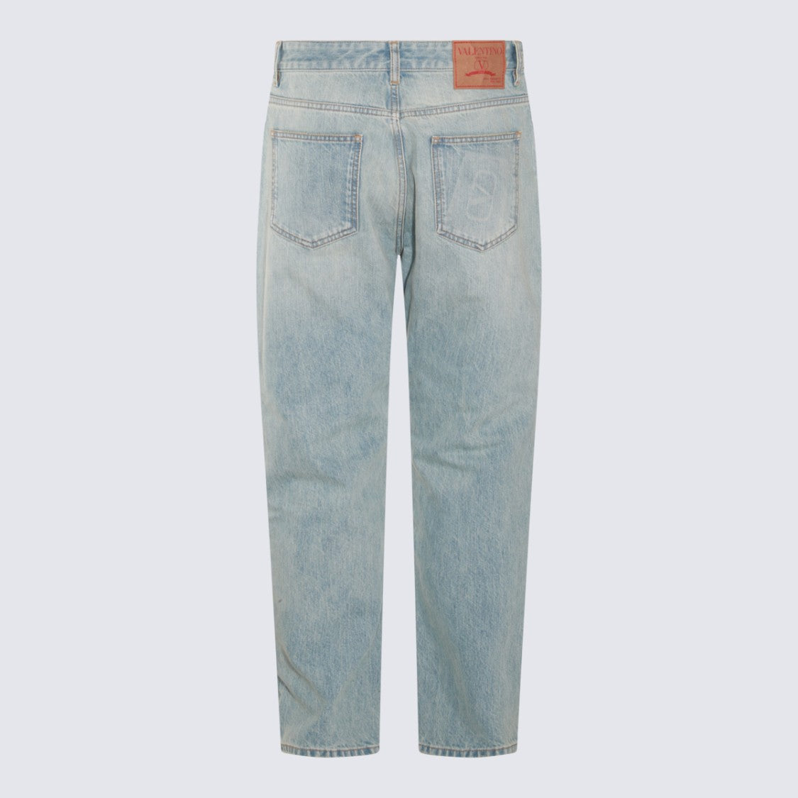 Valentino Light Blue Washed Straight-Leg Denim Jeans With Classic Five-Pocket Design