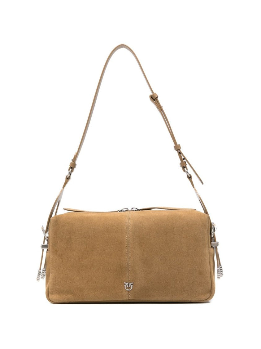 Pinko Tan Suede Buckle Shoulder Bag