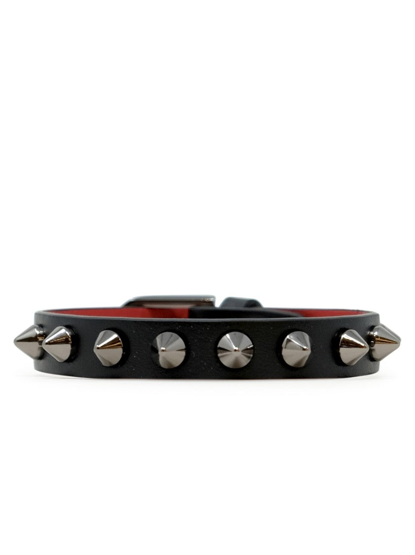 Christian Louboutin Black Calf Paris Leather Metal Spikes Cabata Bracelet