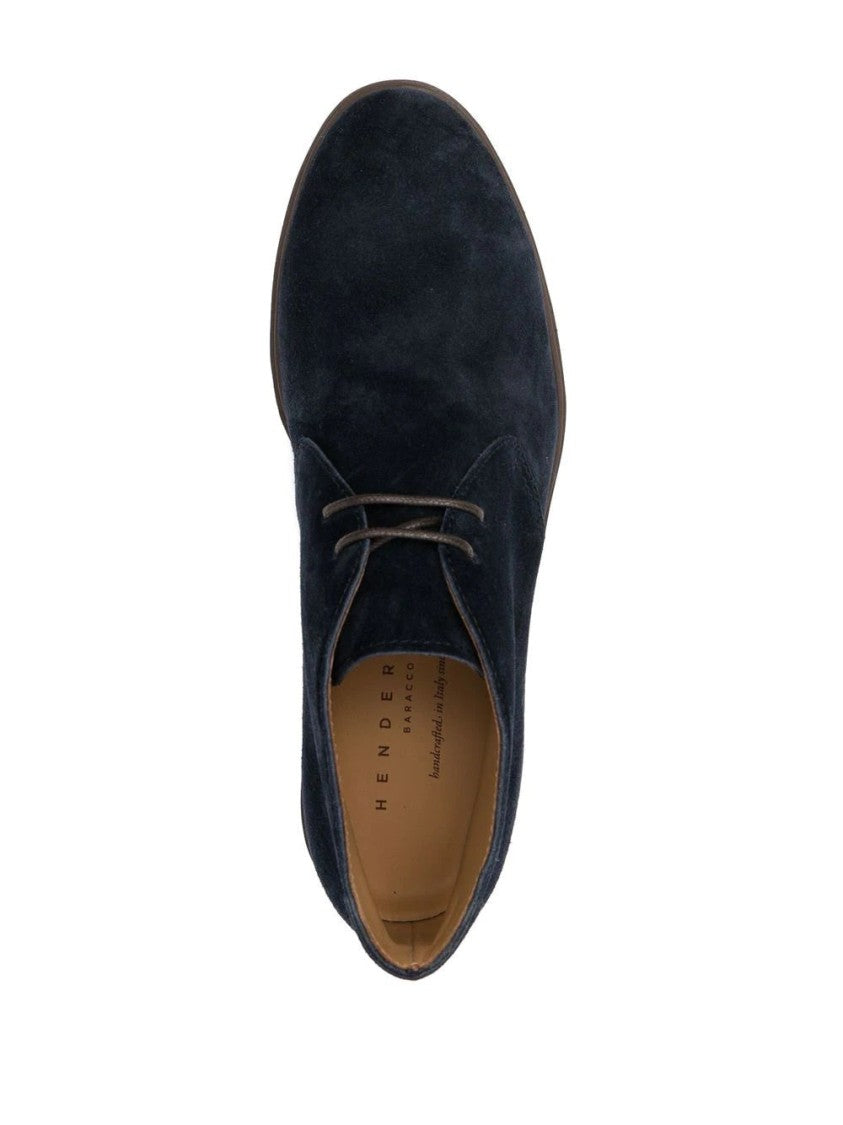 Henderson Deep Blue Suede Lace-Up Ankle Boots With Rubber Sole