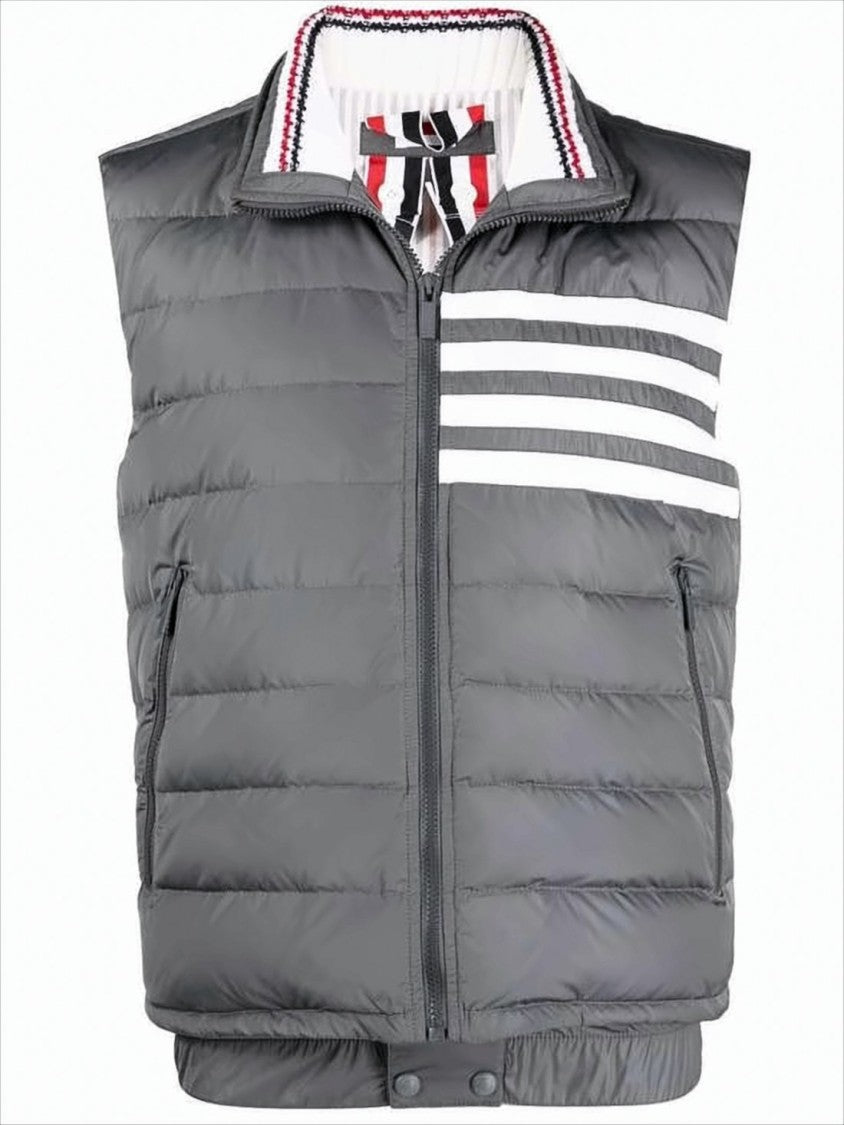 Thom Browne Padded Grey Vest With High Collar And Signature Stripes