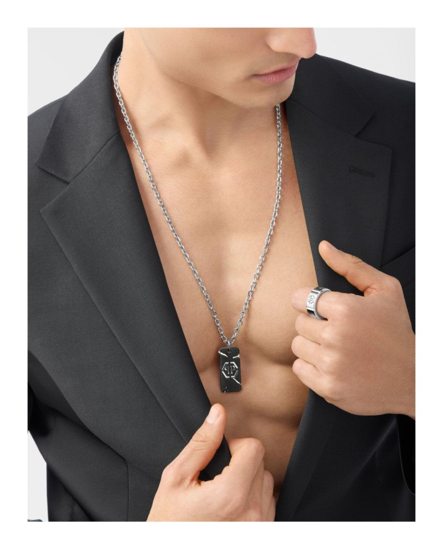 Philipp Plein Cable Chain Necklace With Signature Tag Pendant