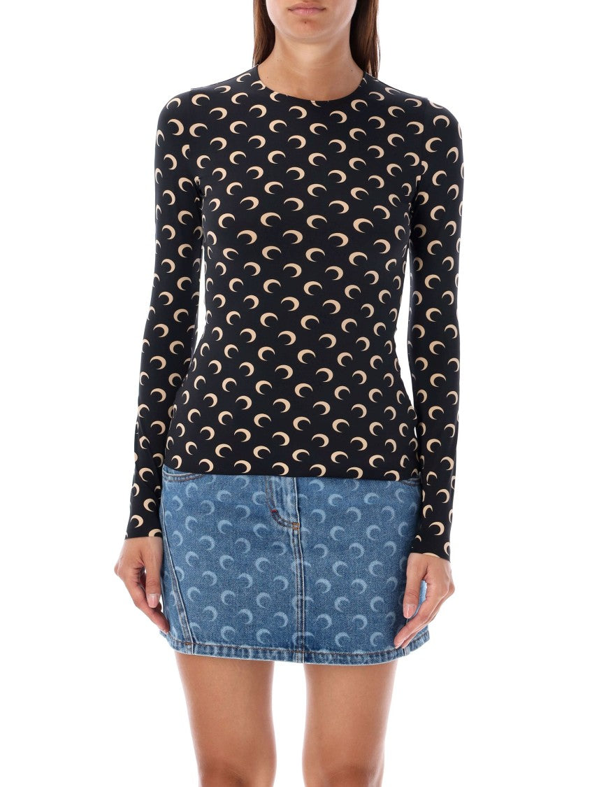 Marine Serre Second Skin Crew Neck Top Moon