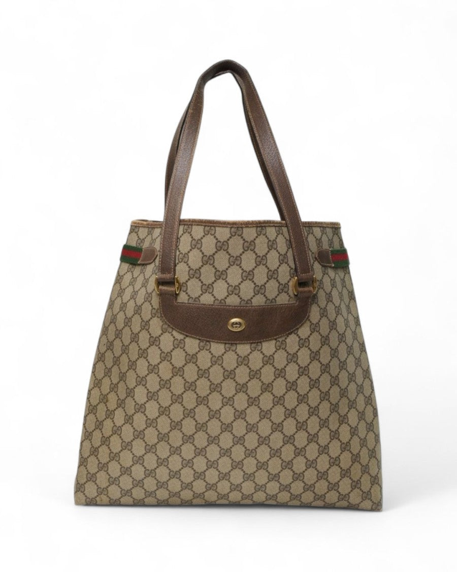 Gucci Vintage Gg Supreme Vertical Shopper Bag In Brown