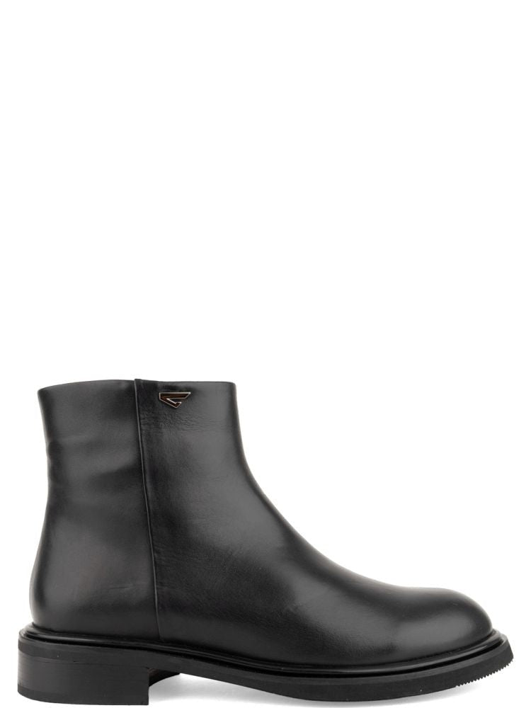 Sergio Moretti Black Minimalist Leather Zipper Ankle Boots