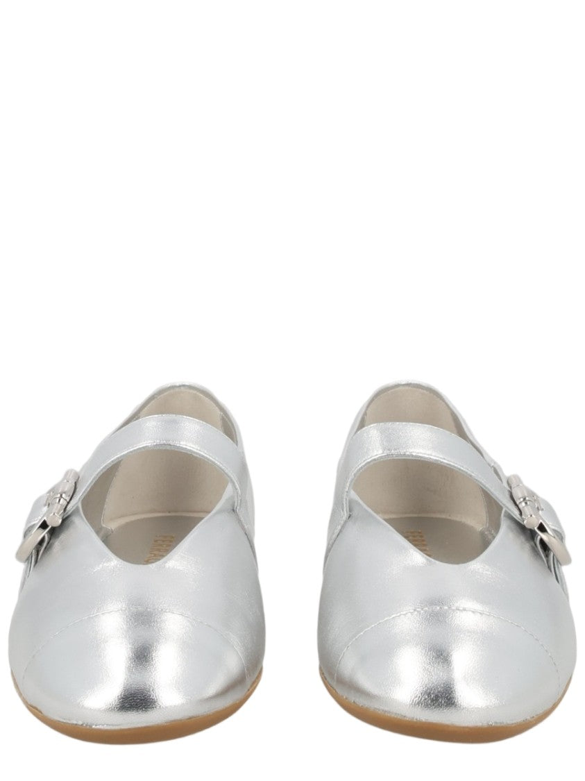 Ferragamo Silver Metallic Lamb Leather Flats