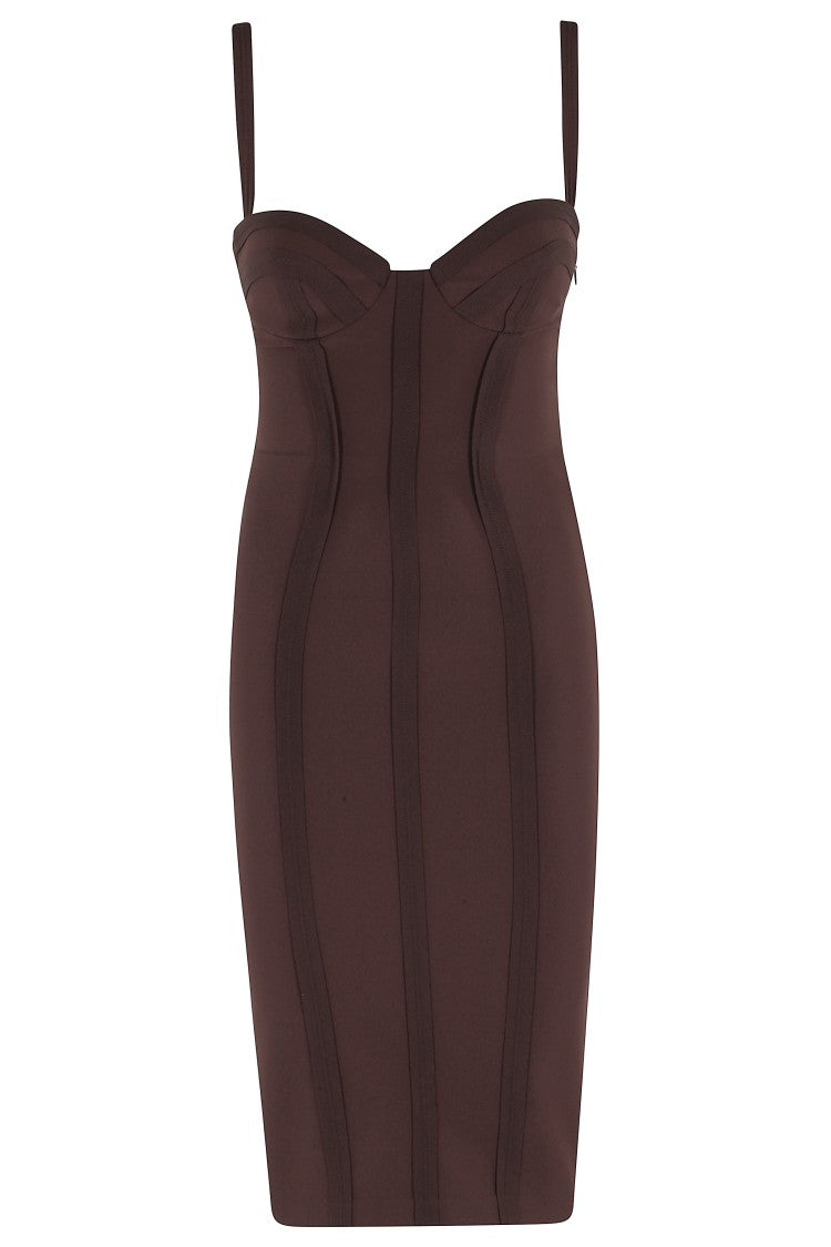 Elisabetta Franchi Brown Bustier-Inspired Sheath Polyester-Blend Dress