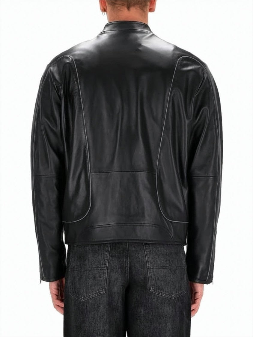 Diesel Minimalist Lambskin Leather Jacket With Zippered Cuffs