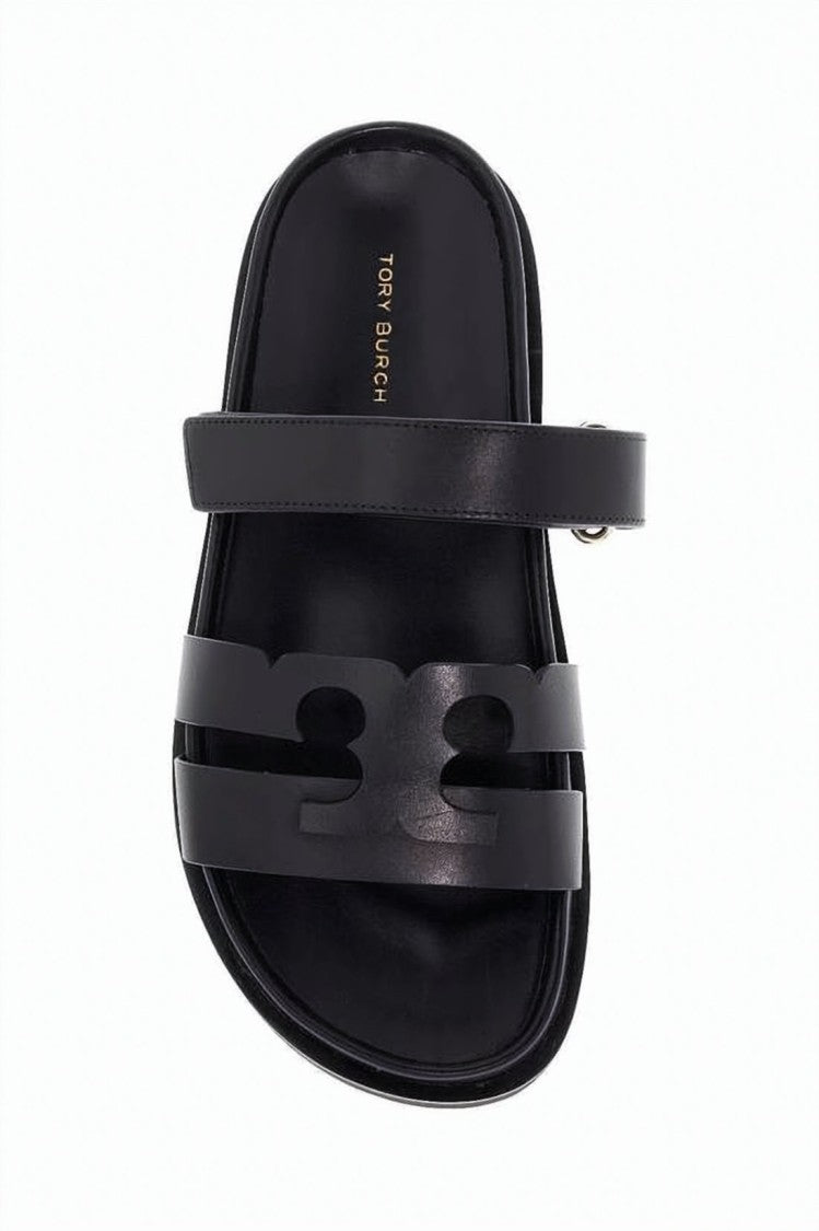 Tory Burch Black Leather Sandal With Cut-Out Pattern