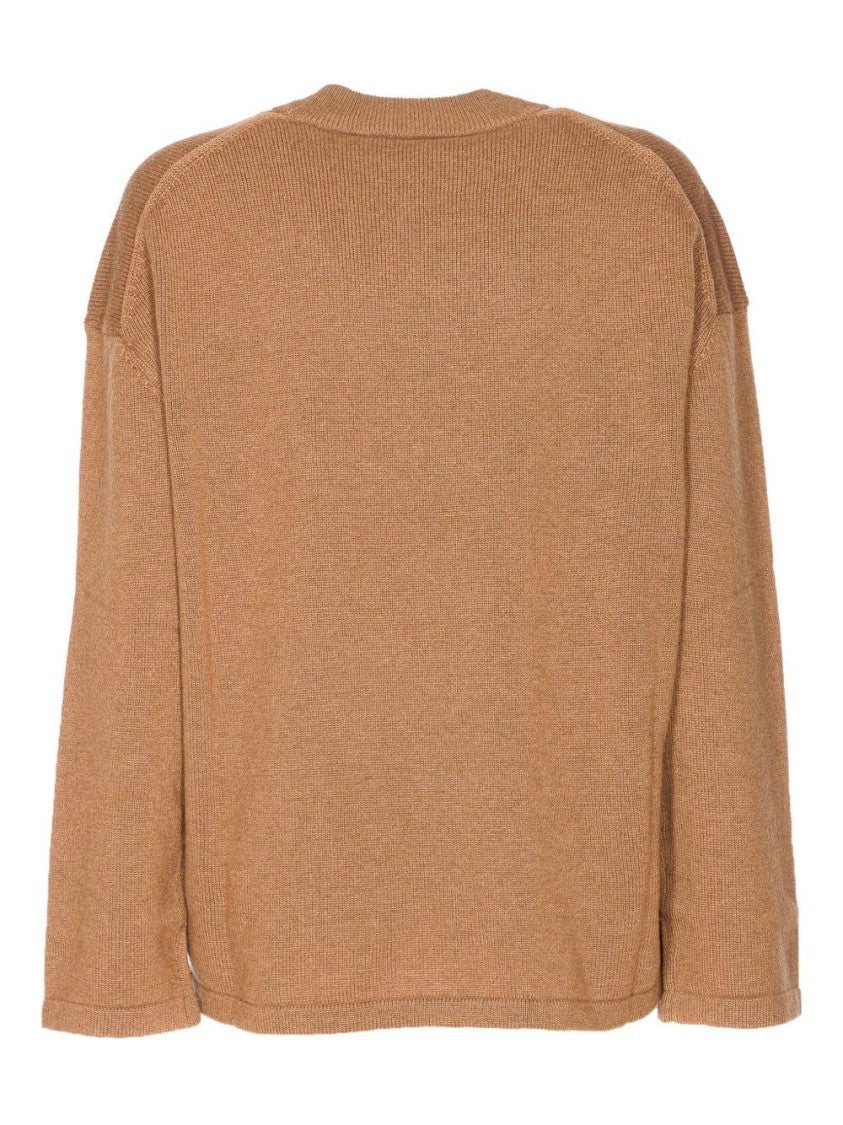 Max Mara Fluid Camel Knit Sweater With Ribbed Texture